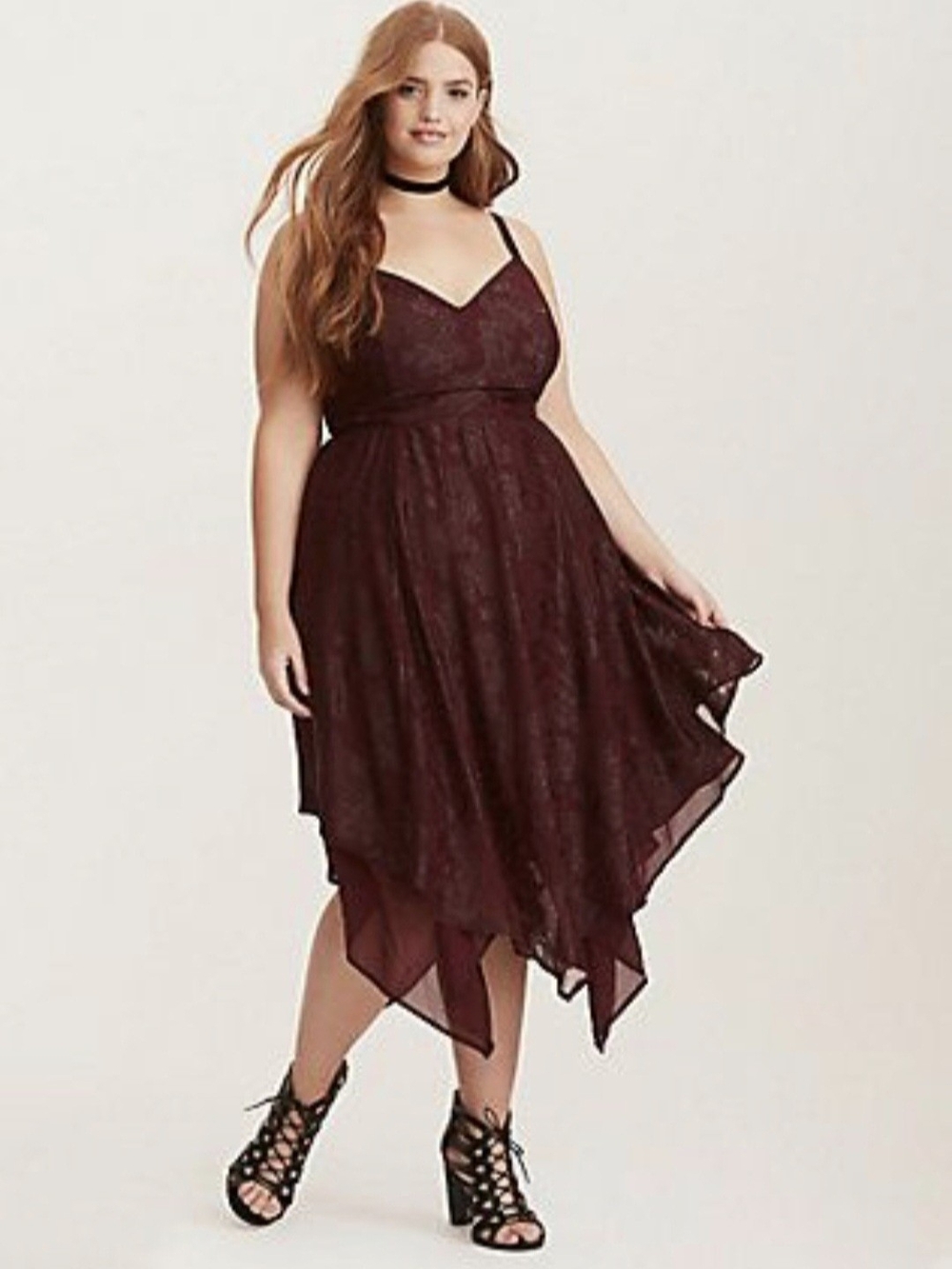 Torrid Insider Collection - Burgundy Lace Handkerchief Hem Dress